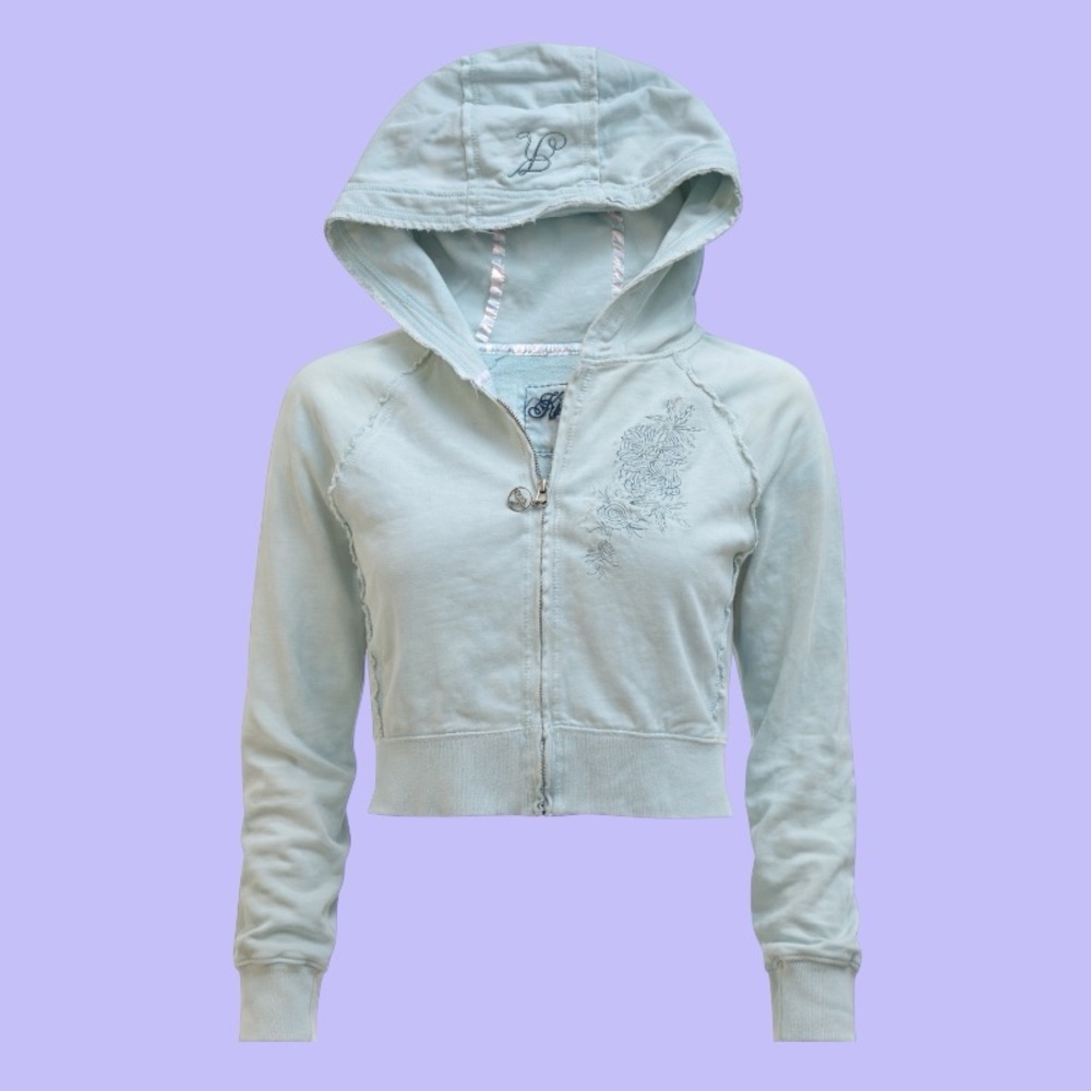SOLD ‼️Kismet Y2K Baby Blue Cropped Hooded Zip-Up Jacket - Picture 2 of 10